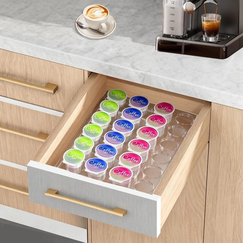 Organisateur de tiroir transparent en acrylique, pouvant contenir 24 dosettes de café pour le comptoir de la cuisine ou le rangement de l'armoire, plateau porte-dosettes peu encombrant
