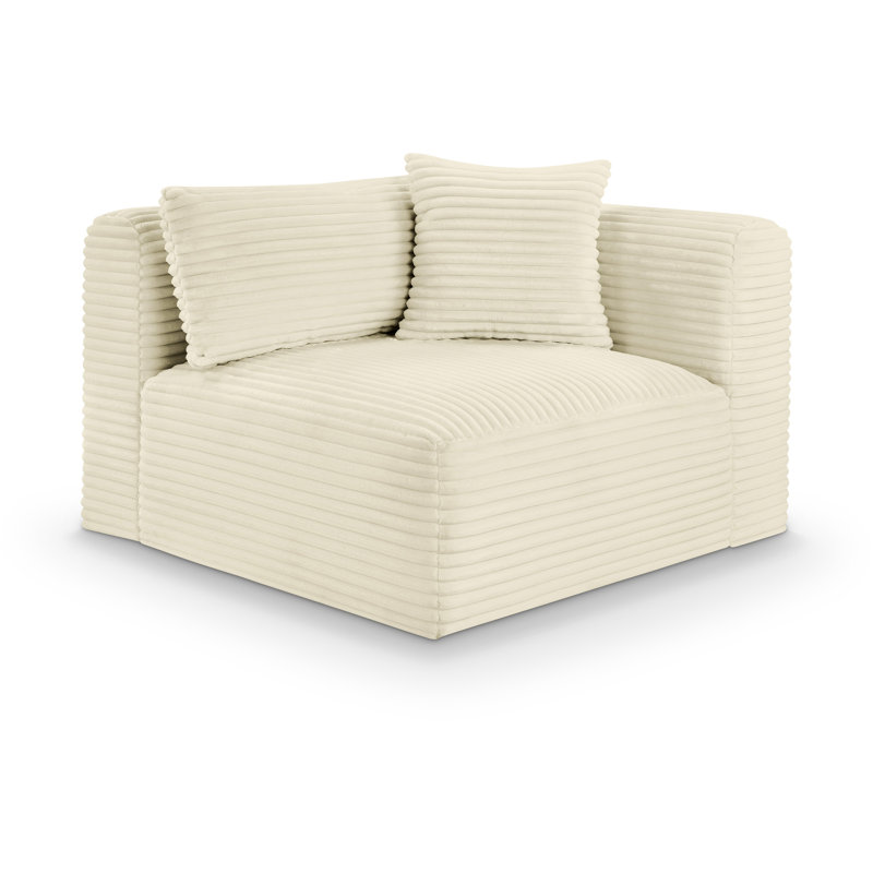 Fauteuil d'angle Carmean, Tissu en velours côtelé crème