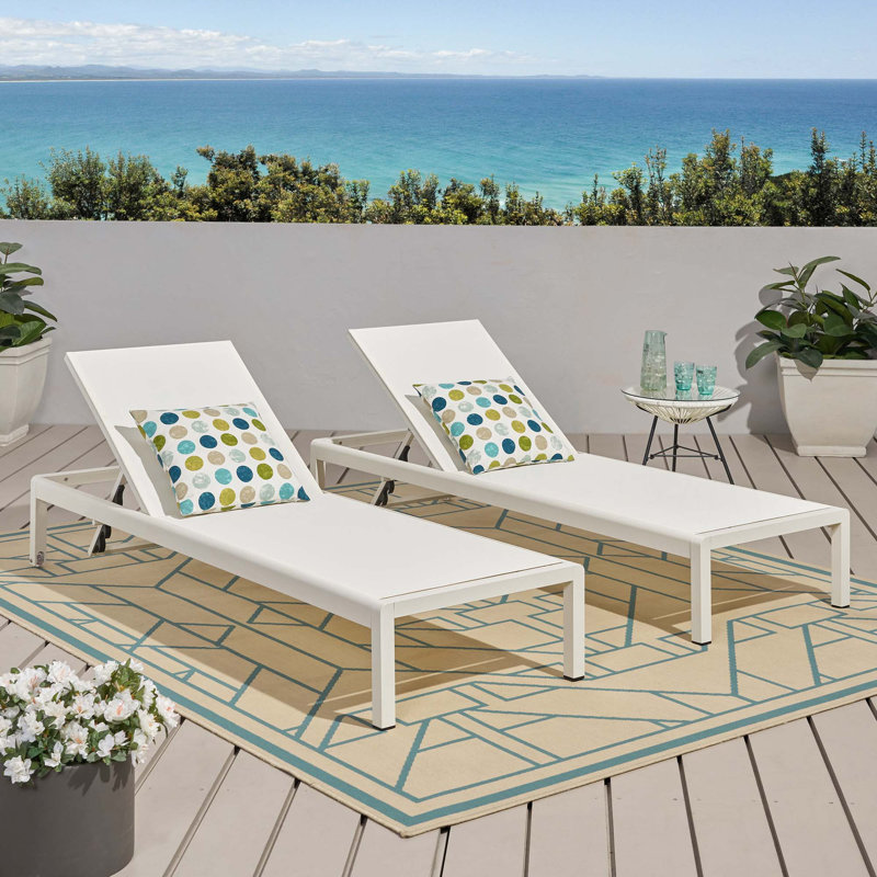 Chaise longue, ensemble de 2, pour l'extérieur, 2, Blanc