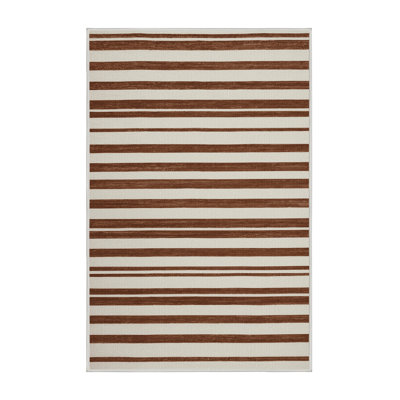 Machine Washable Horizontal Stripes Beige Area Rug