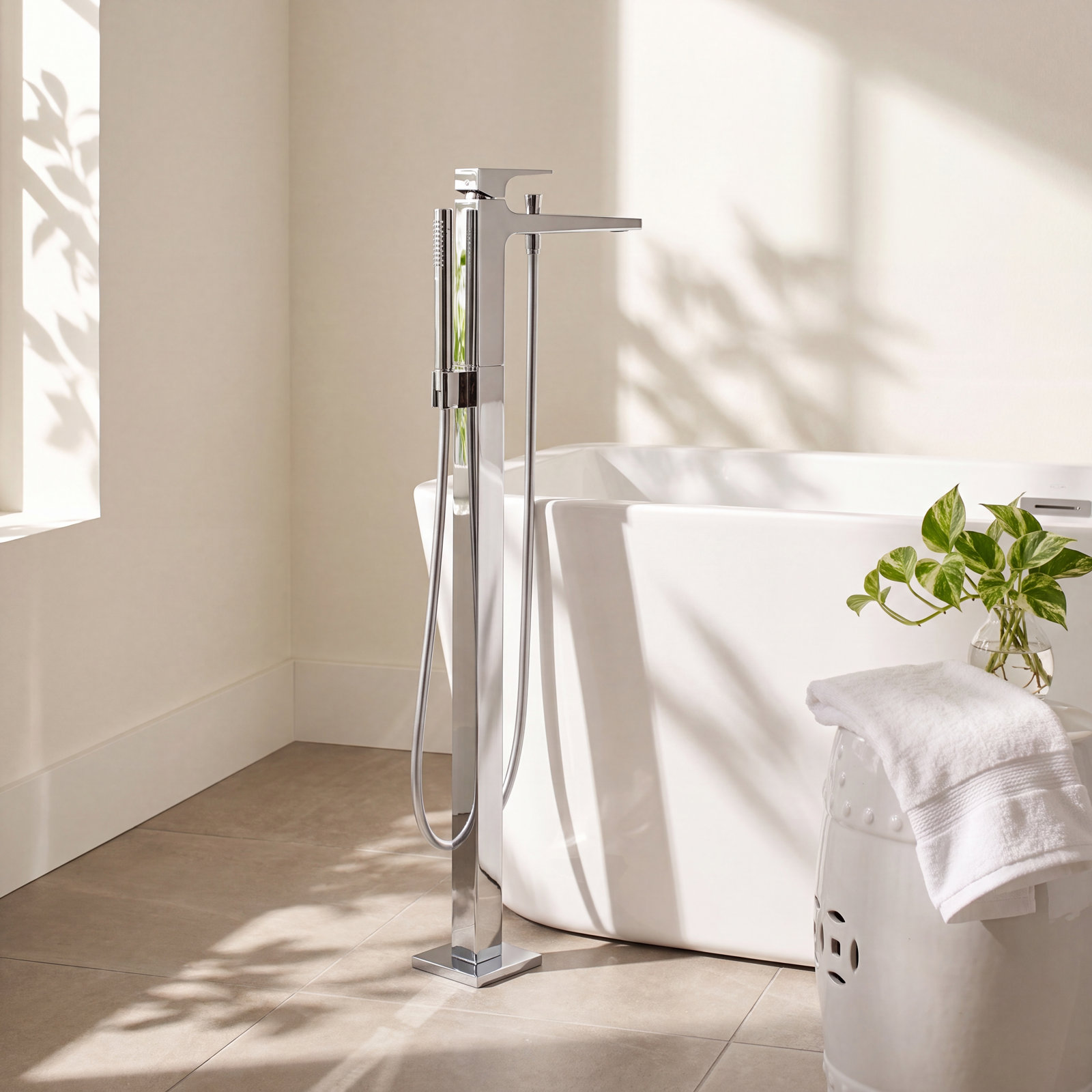 Metropol Freestanding Tub Filler with Hand Shower, Chrome