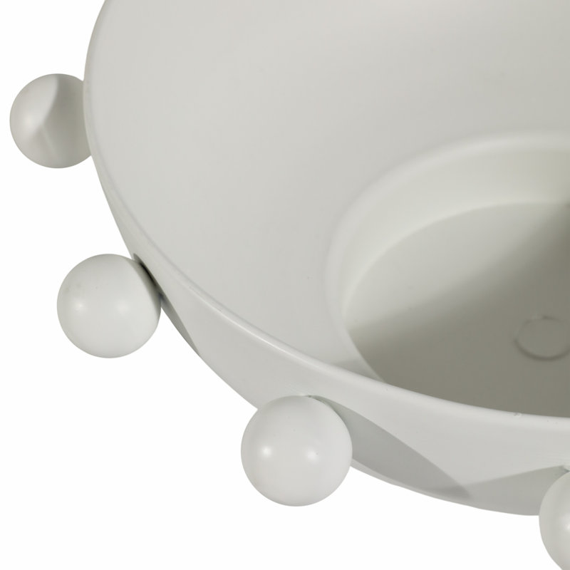Decorative Round Metal Bowl with Beaded Rim for Home Decor - Modern Accent Bowl for Table Centerpiece, Shelf Styling, or Living Room - 11", White