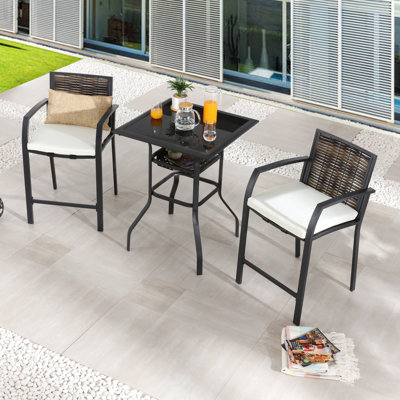 Fraze 2 - Person Patio Dining Set Square Table with Cushions Included