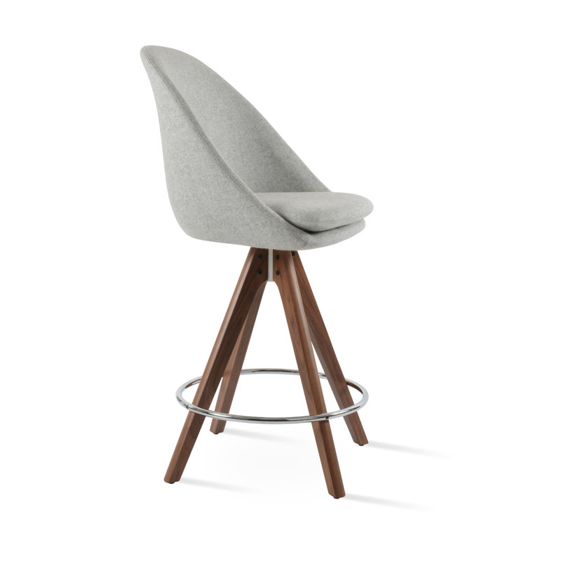 Tabouret de bar et de comptoir pivotant en laine Avanos, Laine argentée, Naturel