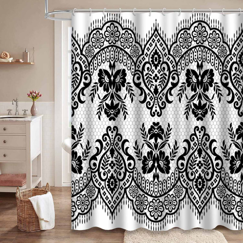 Rideau de douche imperméable à motif floral avec 12 crochets, L 72 po x l 78 po