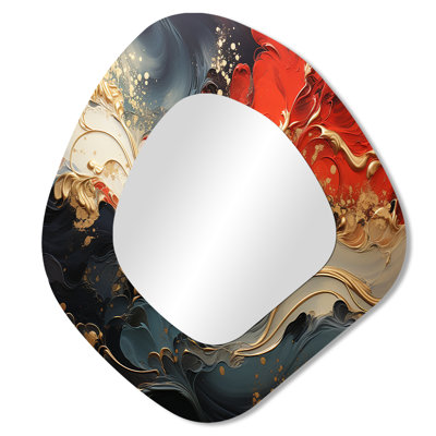 Miroir mural rouge et or rouge VI - peinture abstraite asymétrique moderne asymétrique