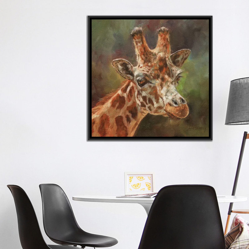 «Giraffe Portrait II», impression sur toile, H 18 po x l 18 po x P 1,5 po, Toile avec cadre noir, Pas de tapis