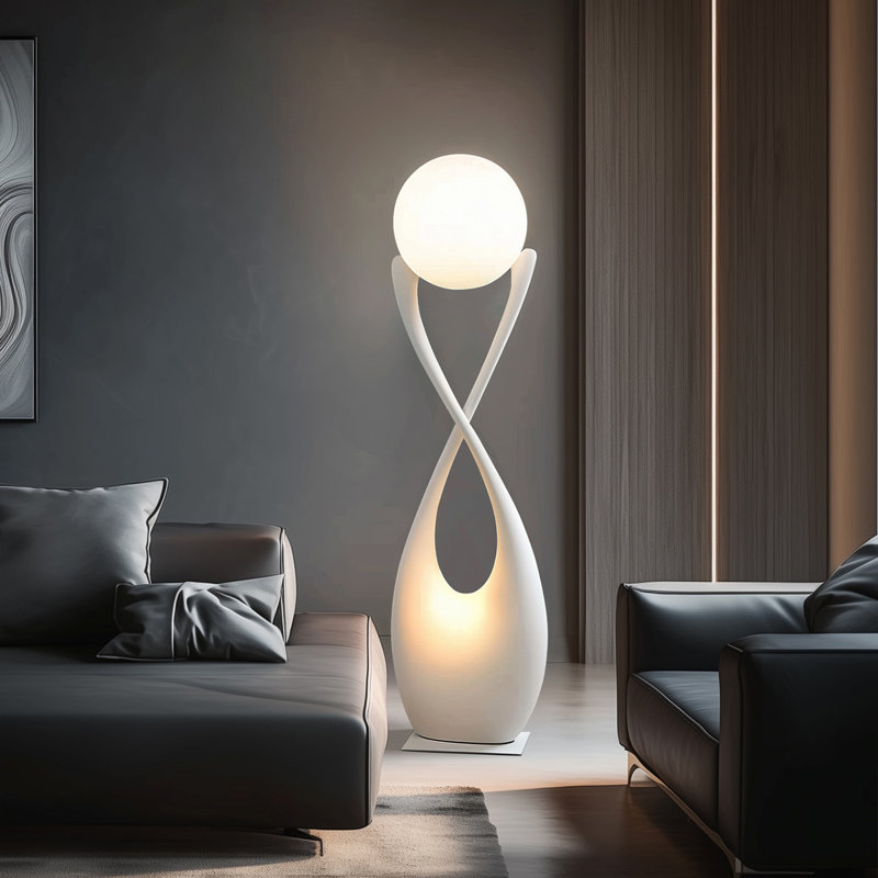 Acrylique blanc + lampes sur pied en bois massif