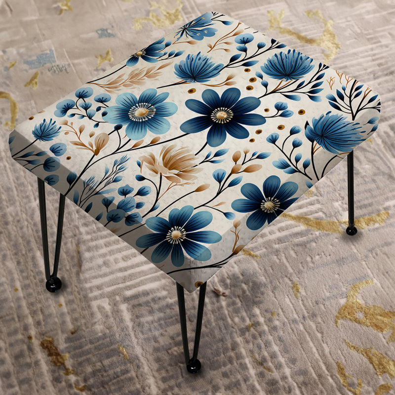 Simplicité scandinave bleue - motif floral II - repose-pieds rectangulaire floral