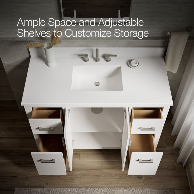Kresla 48 In. Bathroom Vanity Cabinet With Sink And Quartz Top, White