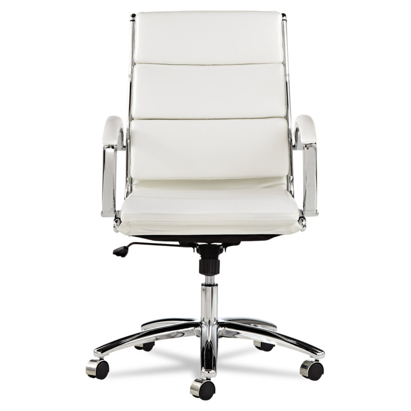 White Faux Leather Mid-Back Swivel Office Chair with Chrome Base