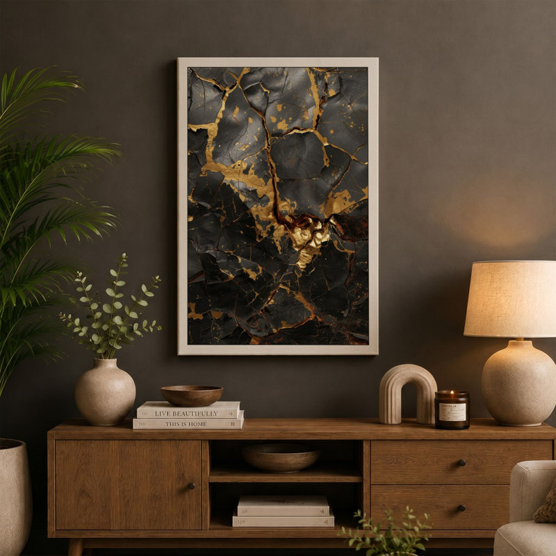 Stone Veins of Gold Modern - Wrapped Canvas, 18x12 - 45.7 x 30.5 cm, Taupe Border