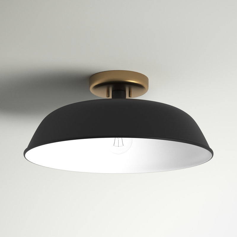 Bethany Semi Flush Mount, 6.88" H x 15" W x 15" D, Matte Black, Burnished Brass