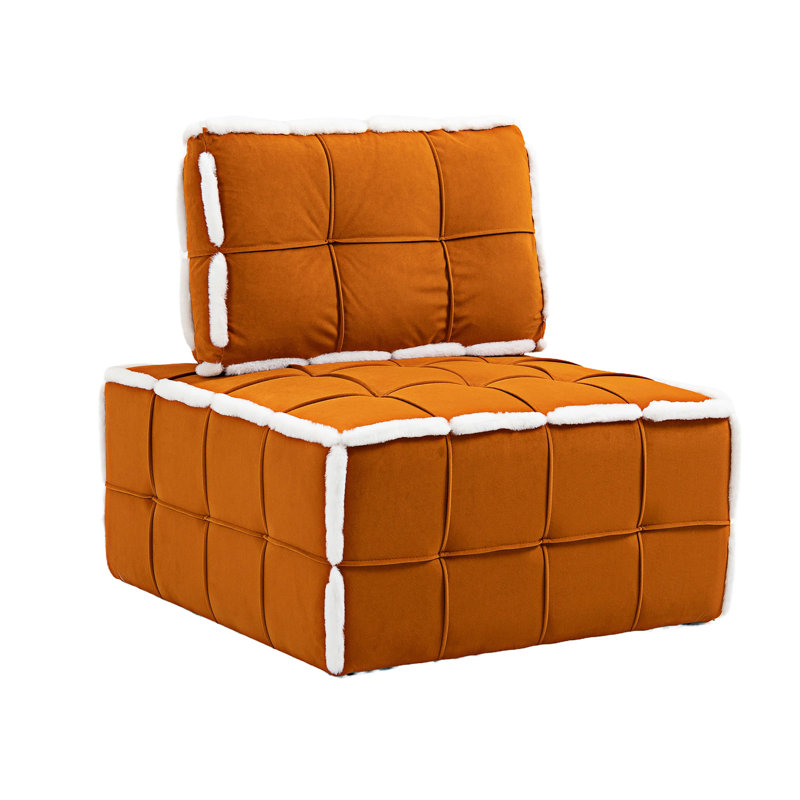 Tija Upholstered Deep Seat Armless Accent Chair Lazy Sofa Lounge Barrel Chairs, Orange Velvet