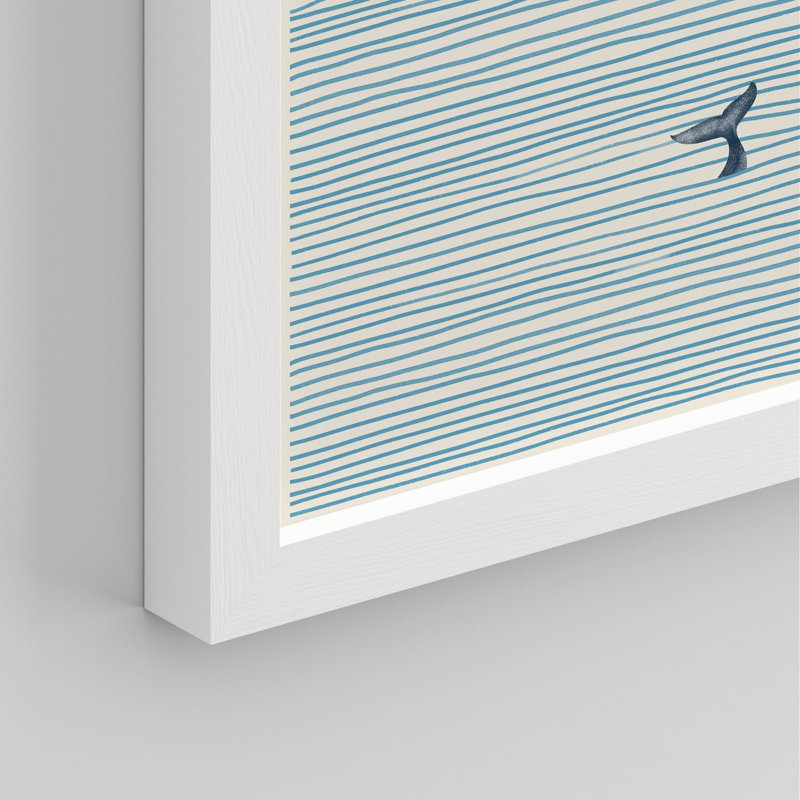 «Baleine solitaire, queue nautique rayée» sur papier, Blanc, H 10 po x l 8 po