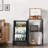 Multi-Function Brown And Black Record Player Stand With Large Vinyl Storage