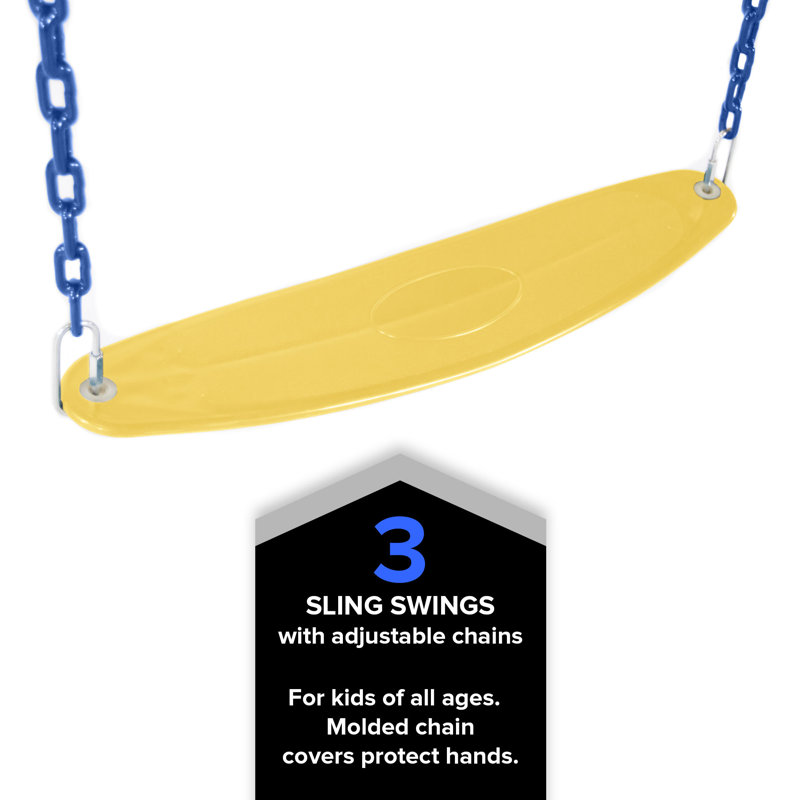 Brighton Outdoor Wood Swing Set with 3 Yellow Swings