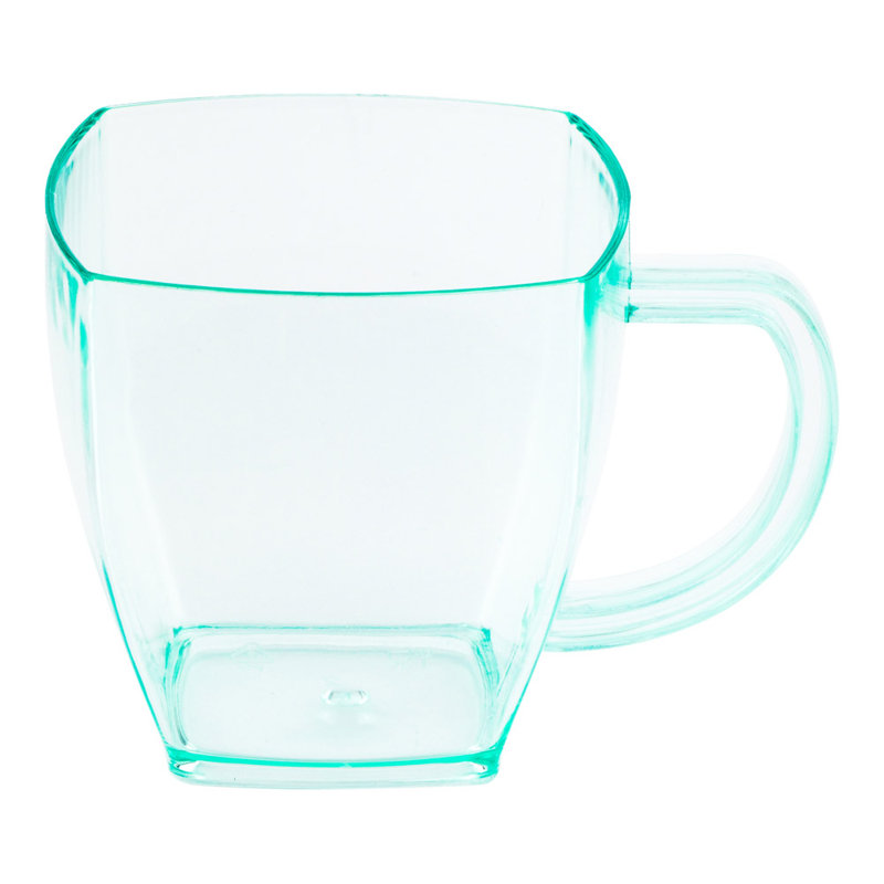 Restaurantware-5 Ounce Square Espresso Cups, 100 Disposable Plastic Coffee Cups - PS Plastic, With Handles, Seagreen Dessert Cup, For Catering Events, Parties, Weddings, And Cafes
