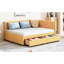 Lit de jour rembourré en tissu de lin, jaune, 2 tiroirs, sans sommier, construction stable, lit de jour jaune avec grands espaces de rangement, fabrication robuste, cadre de lit à ressorts-901588949