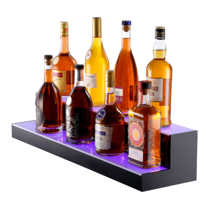 LED Lighted Liquor Bottle Display Bar Shelf RF & App Control 2-Step, 6" H x 30" W x 8" D