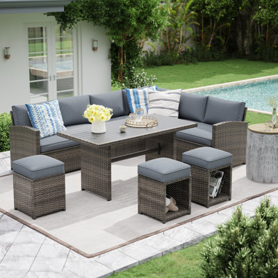 Atvars 8-Person Wicker Outdoor Sectional Seating Group with Storage Ottomans