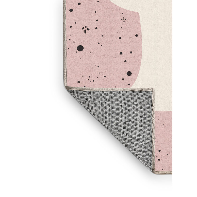 Tapis abstrait moderne et contemporain lavable à la machine Aguayo en rose et beige, 5 x 7