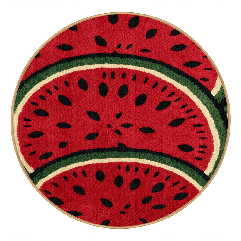 Washable Watermelon Seeded Fruits Area Rug, Round 3'