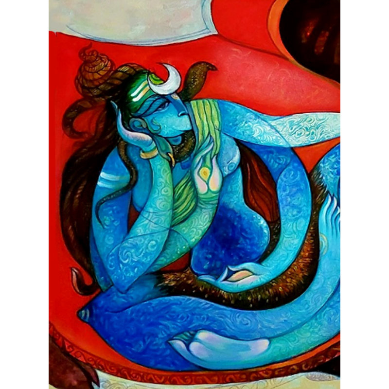 Bhola - Shiva avec Nandi | Acrylique sur toile | Par Devendra S Potdukhe