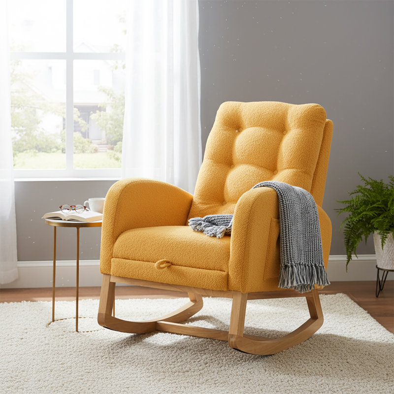 Chaise berçante classique rembourrée avec repose-pieds réglables, Jaune