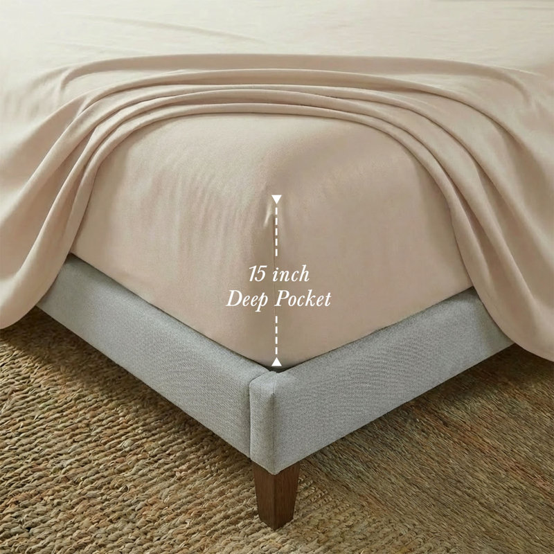 Ensemble de draps 100% coton égyptien 400 fils Threadmill, Beige, Ensemble de draps pour lit simple TG avec 1 taie d