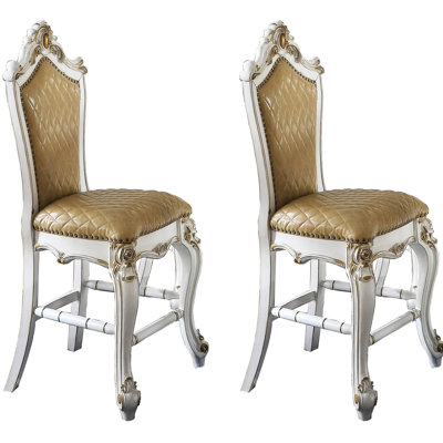 2 tabourets de comptoir traditionnels - 2 pièces en similicuir perle antique avec des pieds et un repose-pieds élégants pour les chaises de cuisine