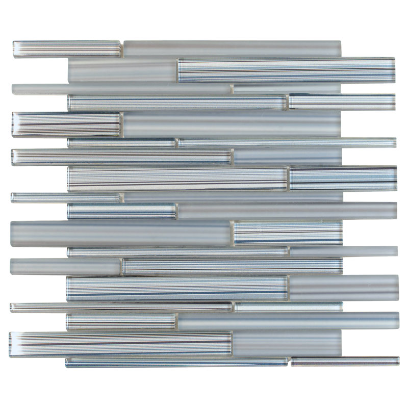 11.8" x 12.2" Glass Mosaic Tile, Blue/Gray
