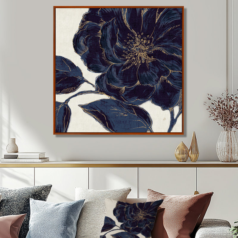 Dark Rose Gilded Gold - Wrapped Canvas Painting Print, 36" H x 36" W, Silver Picture Framed