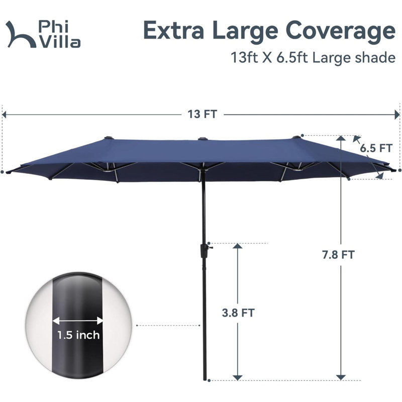 Parasol de marché rectangulaire à manivelle 6,00 po x 8 po Louwrens, Bleu marine