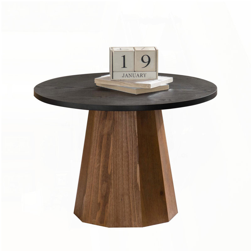 Round Coffee Table with Real Bark Pattern Veneer – Sturdy Pedestal