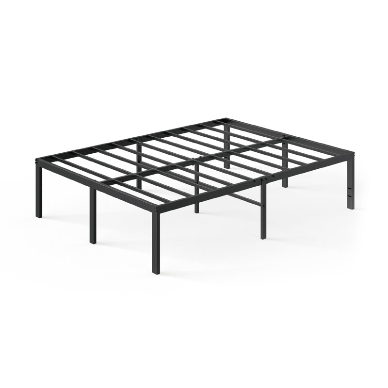 King Black Metal Platform Bed Frame with Slats