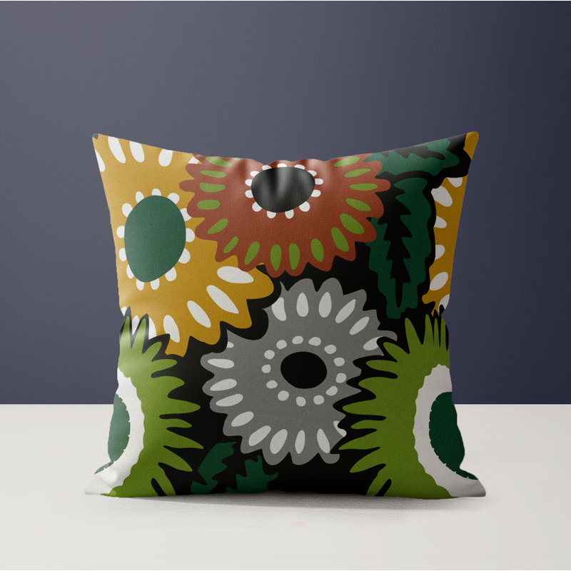 Coussin Biso, Black/Brown/Ochre/Green Floral, Carré 16 po
