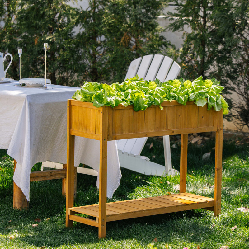 Wood Raised Garden Bed With Non-woven Liner, Yellow