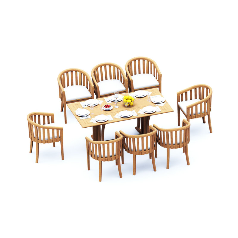 9 Pcs Grade-A Teak Wood Dining Set: Warwick Console Folding Rectangle Table And 8 Lenong Arm Chairs #11LN1508, 8