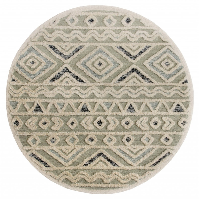 Hand Tufted Wool Geometric Indoor Rug, Round 6'
