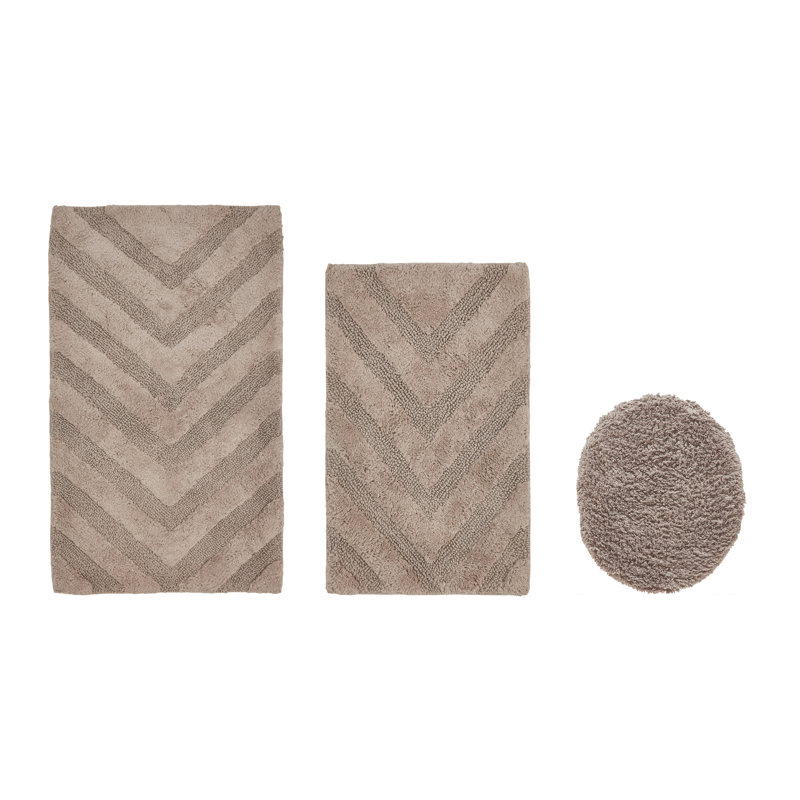 Branston Premium 100% Cotton 1990 GSM 3-Piece Tufted Chevron Bath Rug Set with Non-Slip Spray Latex Backing, OEKO-TEX® Certified, Super Absorbent & Machine Washable, Beige