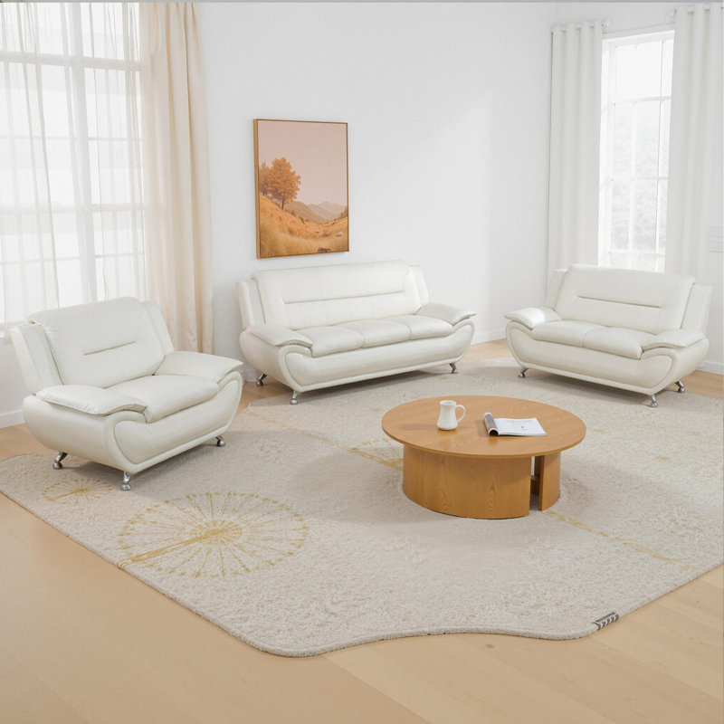 Ensemble de salon en similicuir 3 pièces, Blanc