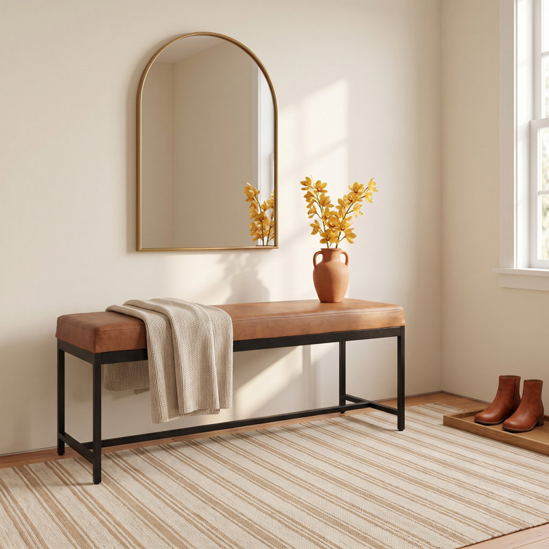 Alcott Faux Leather Upholstered Bench, Brown