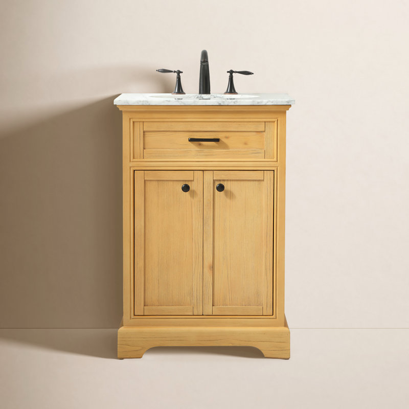 Hermes 24'' Single Bathroom Vanity with Carrara Marble Top, Natural Wood