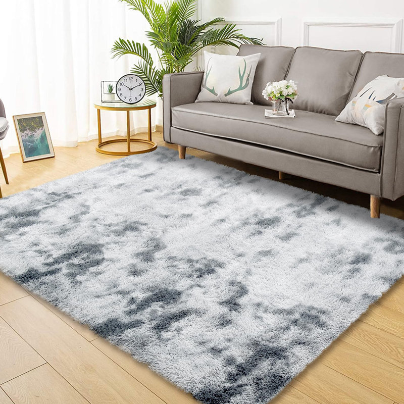 Tapis moelleux pour tapis de chambre à coucher à poil long doux et teinté à la mode, Rectangulaire 8 pi x 10 pi