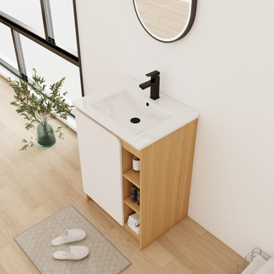 24'' Single Freestanding Bathroom Vanity With Ceramic Top And Shelves