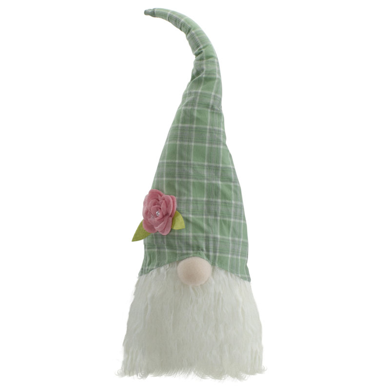 Décoration de table de tête de gnome de printemps à motif écossais vert et blanc 20 po