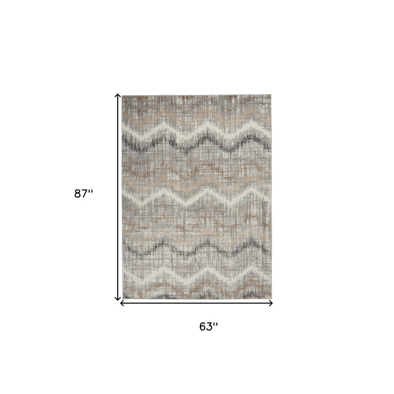 Tapis antidérapant à chevrons gris et ivoire 5 pi x 7 pi