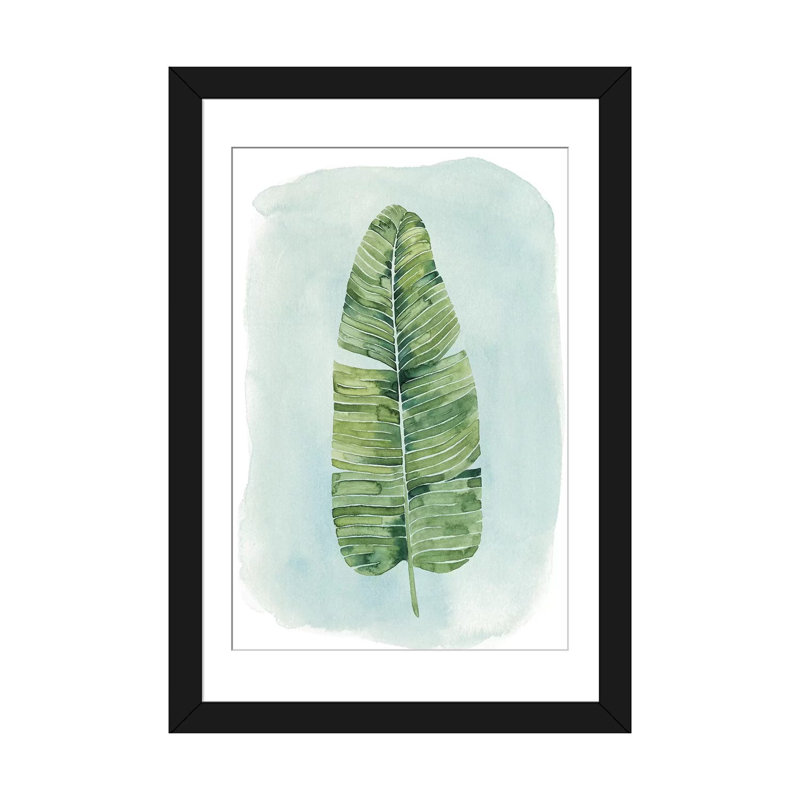 «Paradise Palm Leaves IV», impression sur toile, H 24 po x l 16 po x P 1 po, Papier avec cadre noir, Blanc
