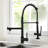 Black And Nickel Kitchen Sink Faucet With Pull Down - Ceramic Filler, Hot Cold Water, , Modern Accessory Style Single Handle, Water Options, Rust-, Contemporary Tap